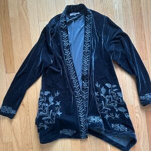 Floriana velvet open cardigan with embroidery